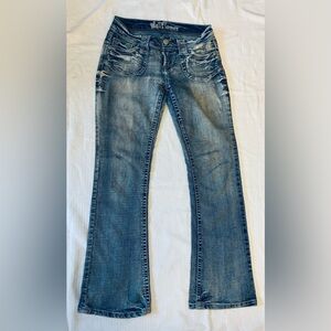 Wallflower juniors size 7 boot cut faded blue jeans sequin embellished pockets